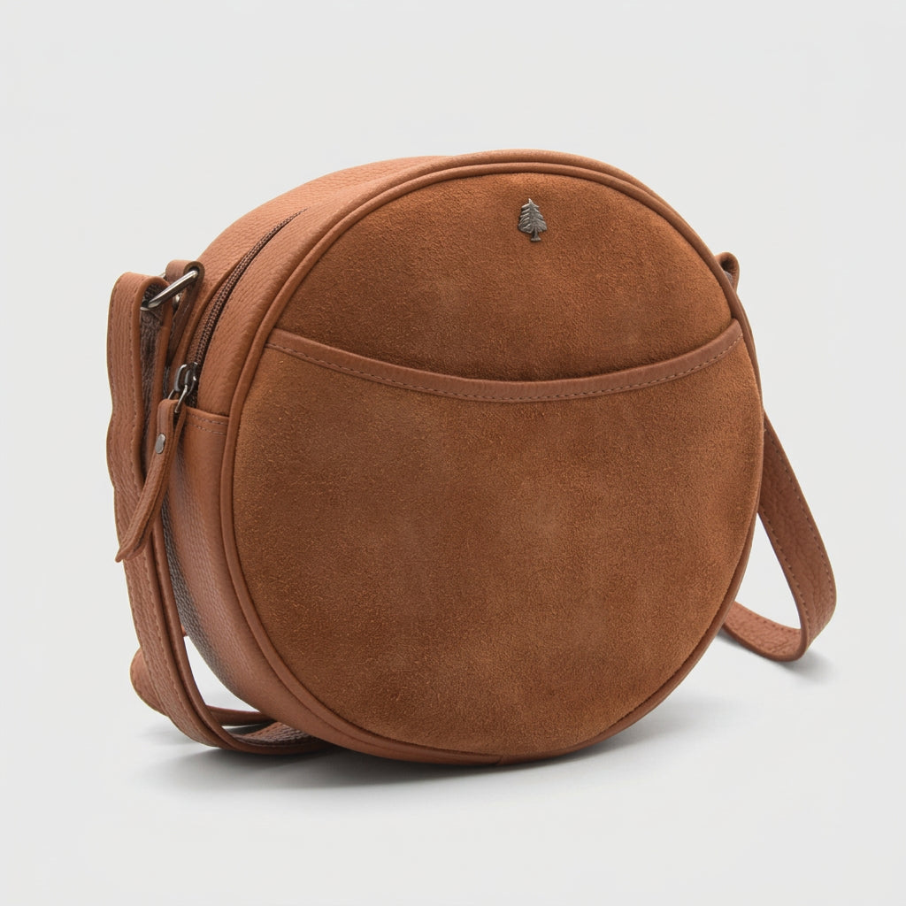 Greenwood Leather Genuine Suede Round Crossbody Bag
