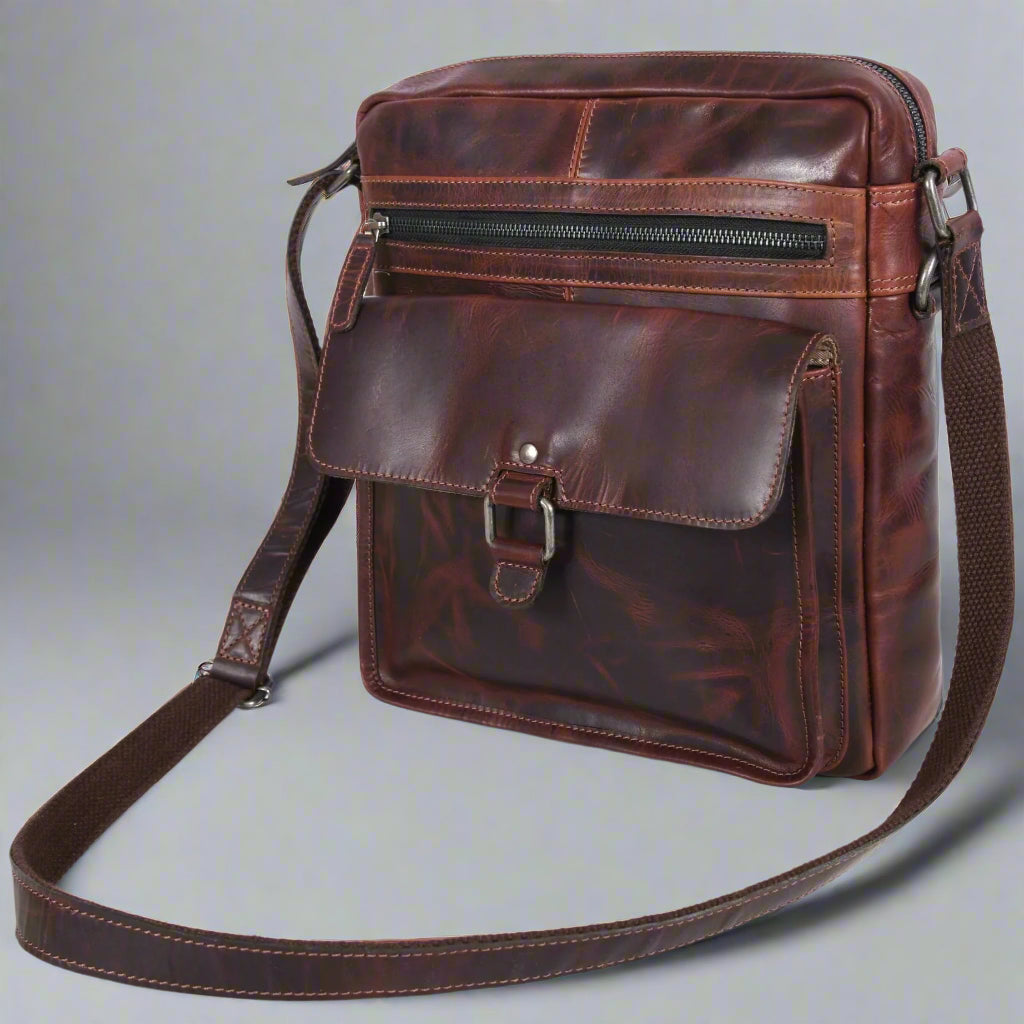 Manhattan Leather Satchel | Buffalo Leather Crossbody Bag for Men & Women - Boutique of Leathers/Open Road