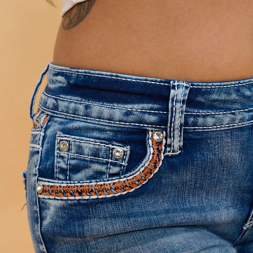 Westfield Eagle Women’s Embroidered Stretchy Denim Shorts. Low Rise Rhinestone & Sequin