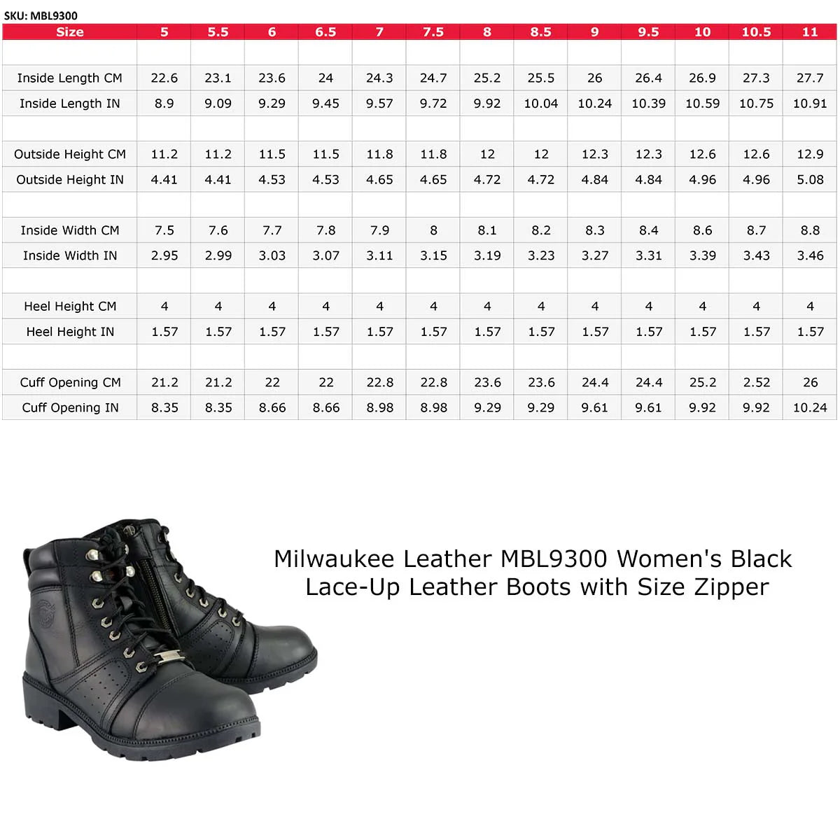 Milwaukee Leather Women's Side Zip Lace Up Motorcycle Boots - Boutique of Leathers/Open Road