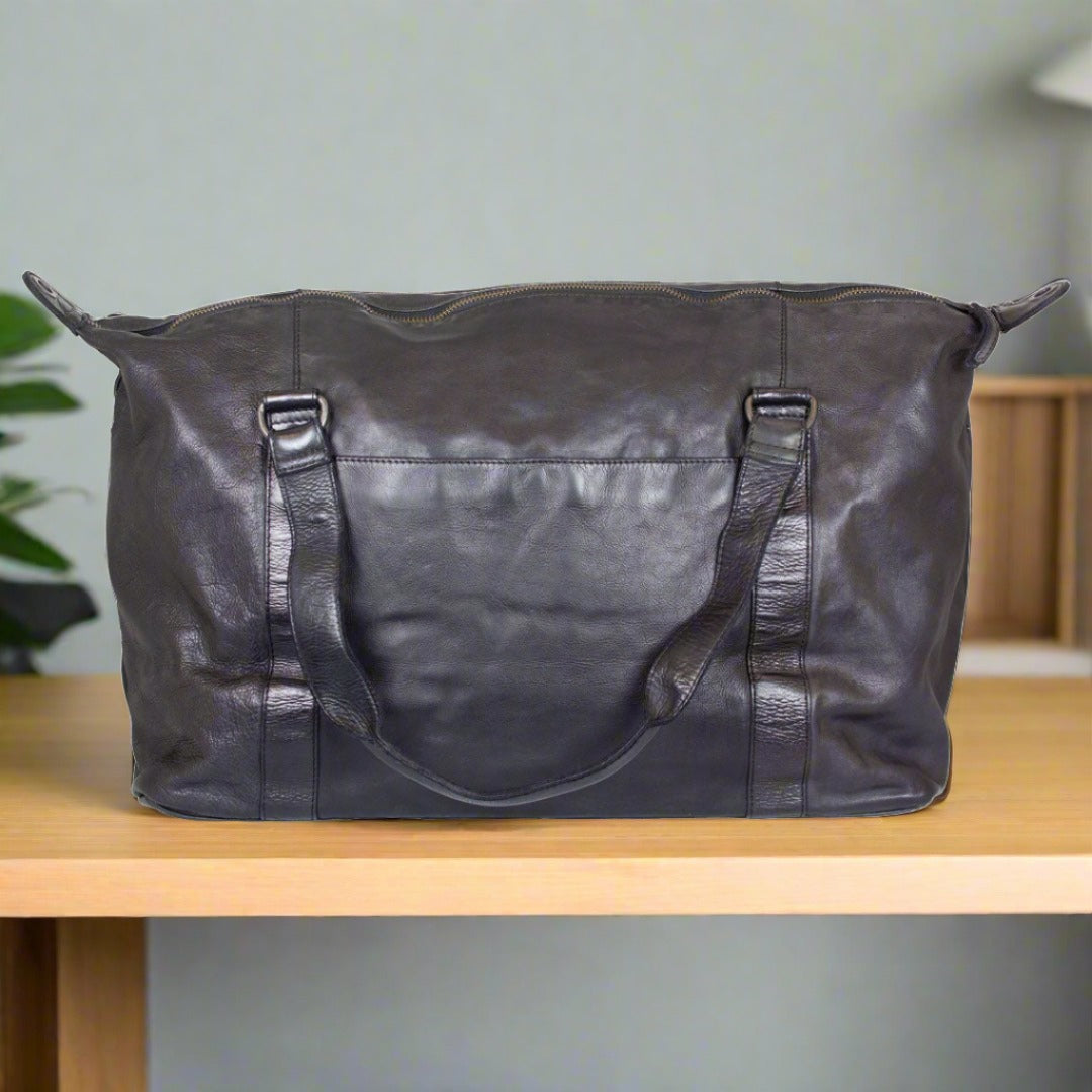 BOL Black Leather Travel Duffle Bag