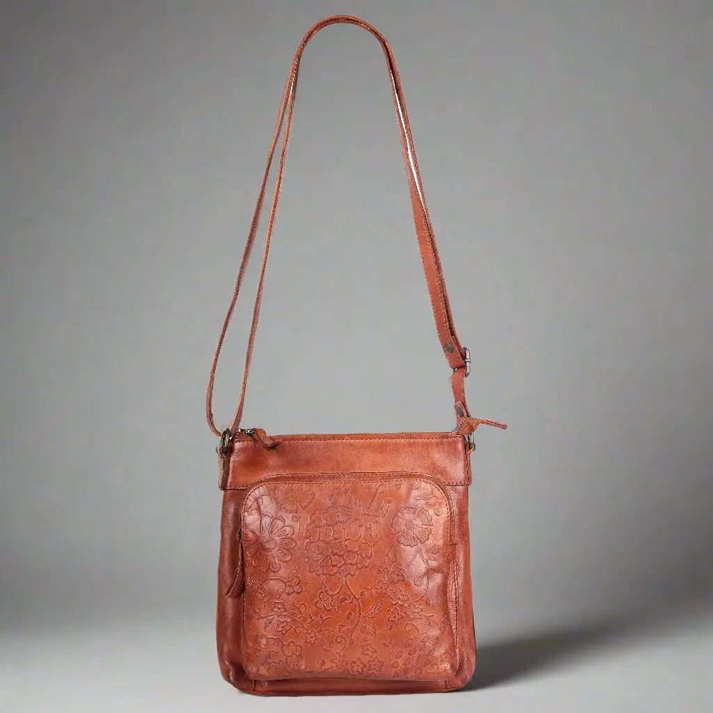 MET Flower Embossed Leather Crossbody Bag Handbags & Purses Boutique of Leathers/Open Road