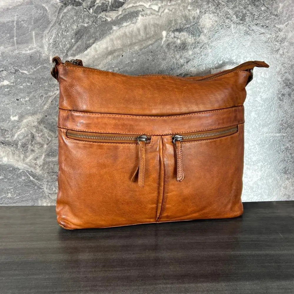 MET Leather Crossbody Bag with Dual Zipper Pockets - Boutique of Leathers/Open Road