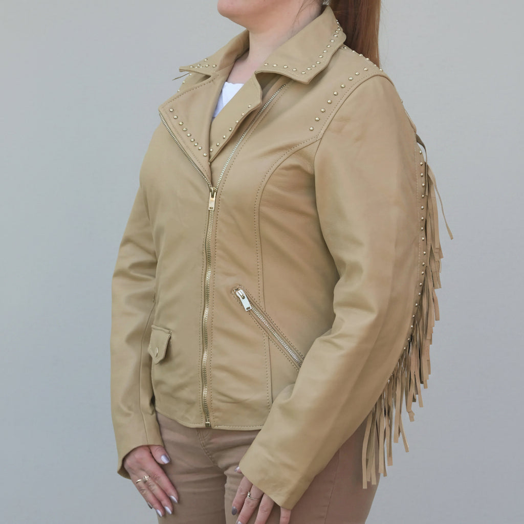 Women's Studded Leather Jacket with Removable Fringe - Boutique of Leathers/Open Road