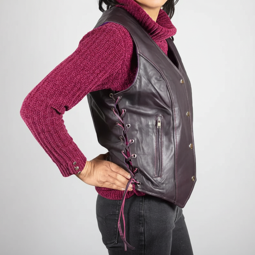 Open Road Women's Lace Side Leather Vest Women's Vests Boutique of Leathers/Open Road