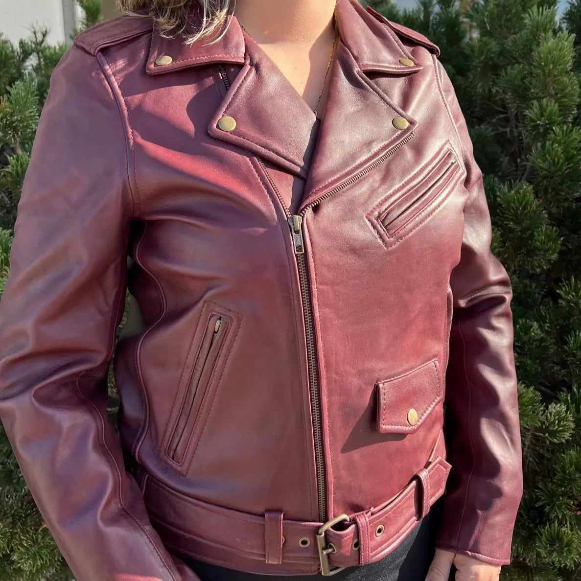 Women's Lamb Leather Biker Style Jacket with Belt - Boutique of Leathers/Open Road