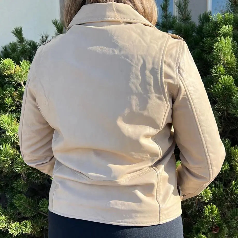 Women's Lamb Leather Biker Style Jacket with Belt - Boutique of Leathers/Open Road