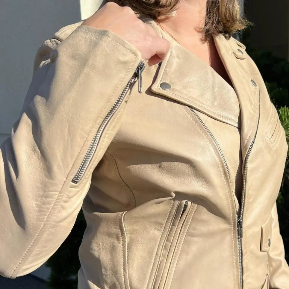 Women's Lamb Leather Biker Style Jacket with Belt - Boutique of Leathers/Open Road