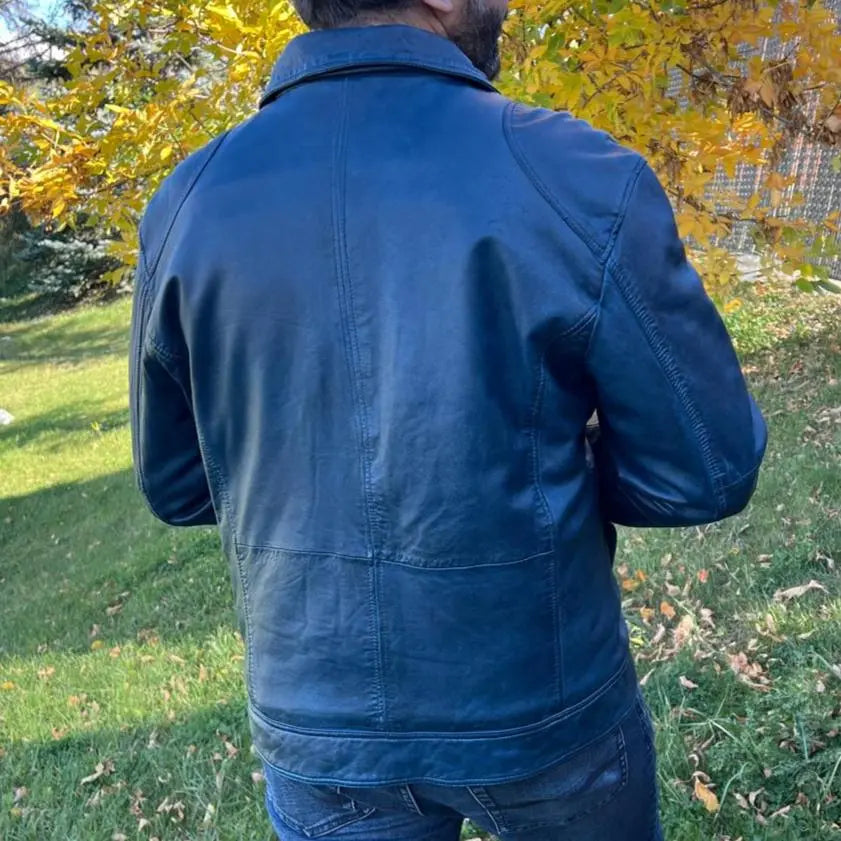 Men's Lamb Leather Jacket with Two Zipper Chest Pockets Men's Leather Jackets Boutique of Leathers/Open Road