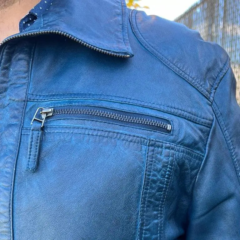 Men's Lamb Leather Jacket with Two Zipper Chest Pockets Men's Leather Jackets Boutique of Leathers/Open Road