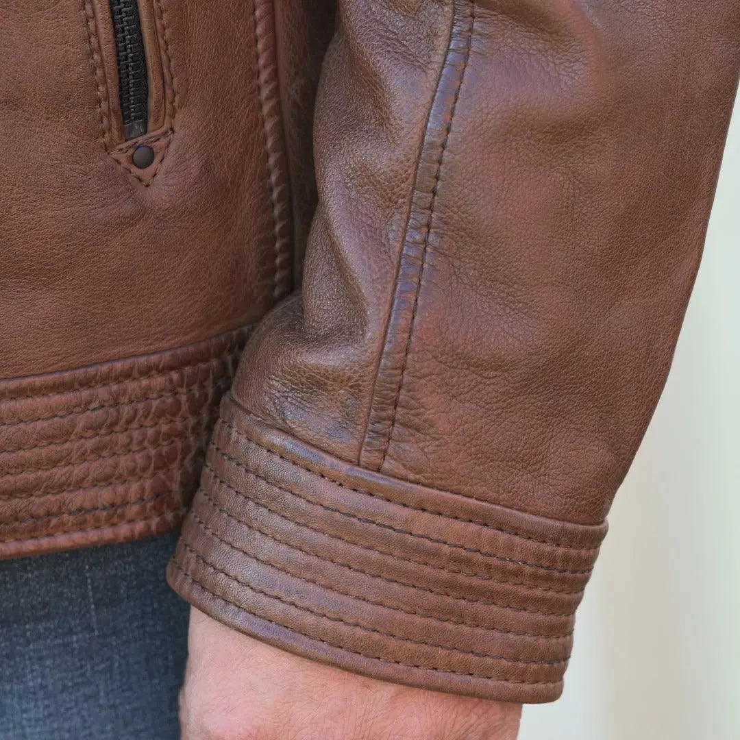 Men's Snap Collar Leather Jacket - Boutique of Leathers/Open Road