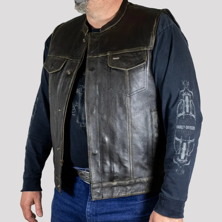 Open Road Men's Distressed Leather Club Vest Men's Vests Boutique of Leathers/Open Road
