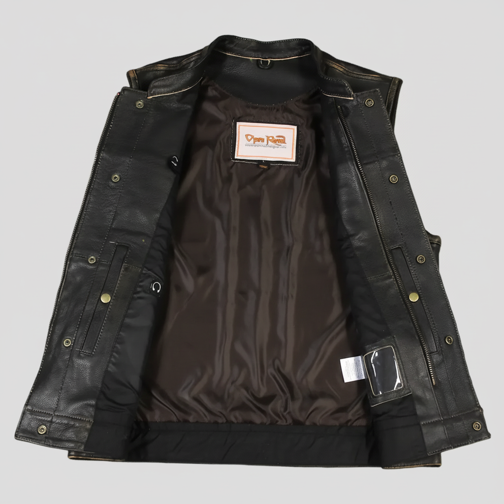 Open Road Men's Distressed Leather Club Vest - Boutique of Leathers/Open Road