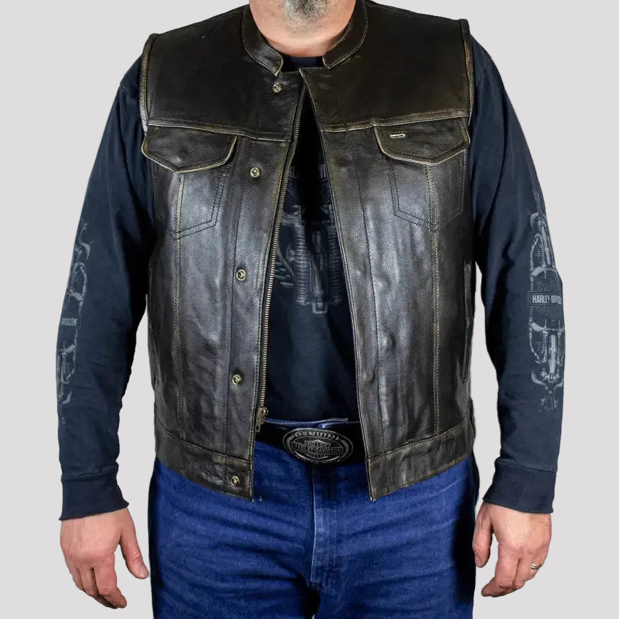 Open Road Men's Distressed Leather Club Vest Men's Vests Boutique of Leathers/Open Road