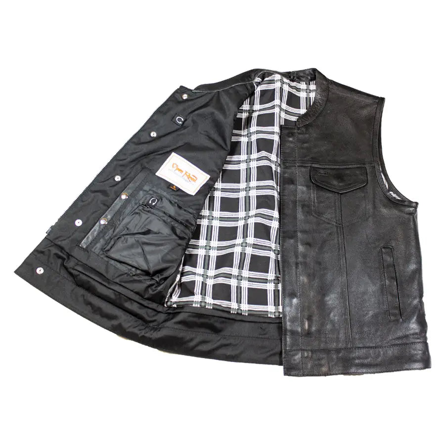 Open Road Men's Flannel Lined Leather Club Vest - Boutique of Leathers/Open Road