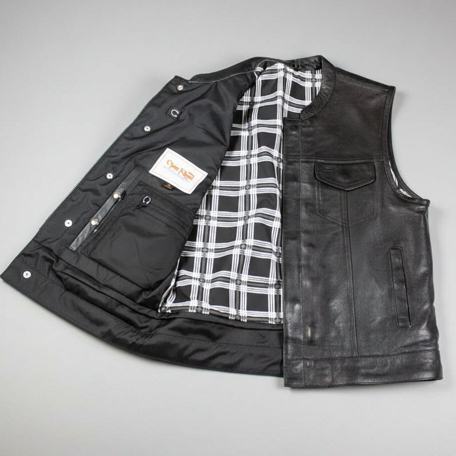 Open Road Men's Flannel Lined Leather Club Vest - Boutique of Leathers/Open Road