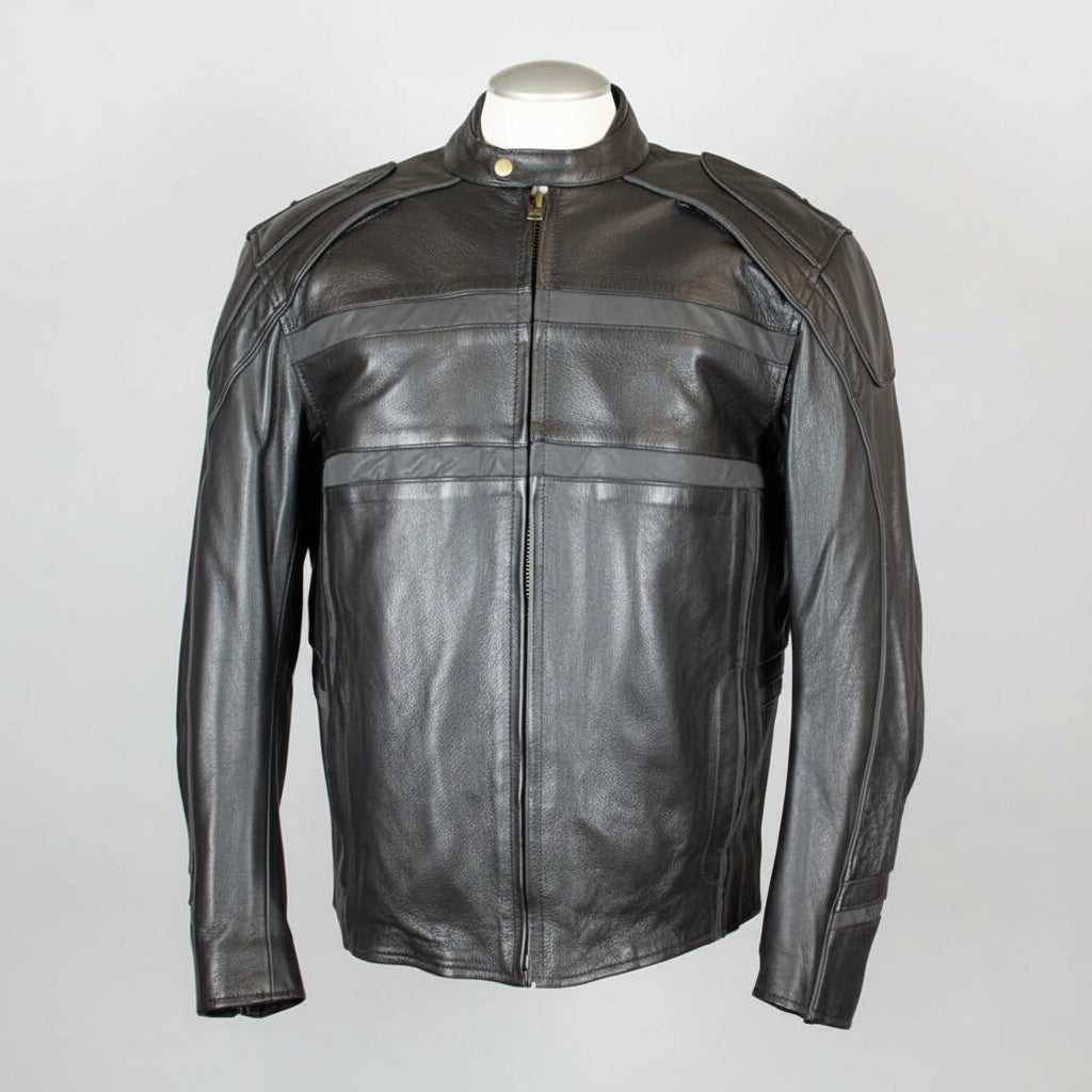 Open Road Men's Reflective Piping Leather Motorcycle Jacket - Boutique of Leathers/Open Road