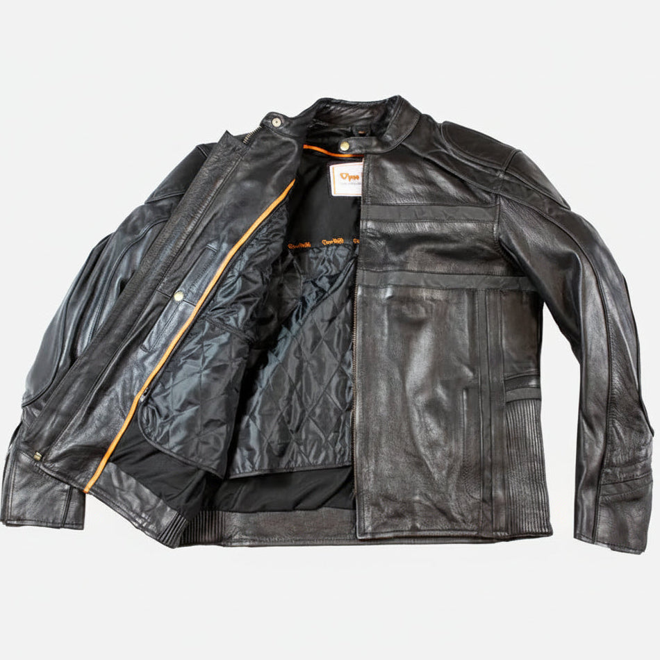 Open Road Men's Reflective Piping Leather Motorcycle Jacket - Boutique of Leathers/Open Road