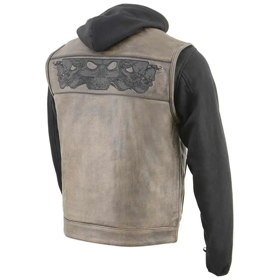 Open Road Men's Skull Hoodie Leather Vest - Boutique of Leathers/Open Road