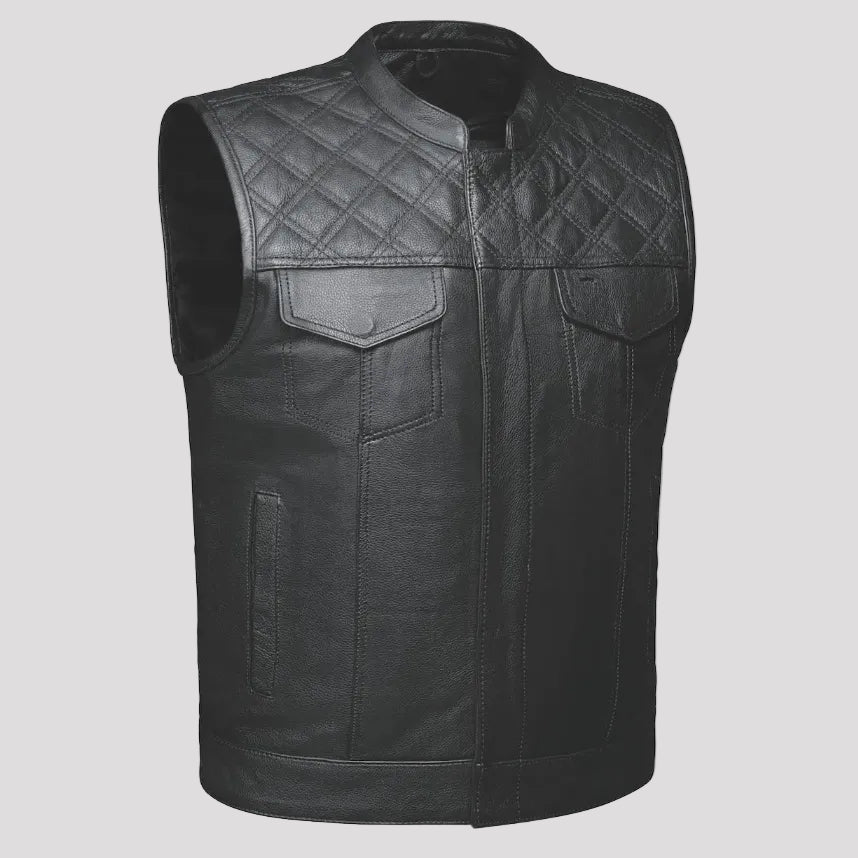 Open Road Men's Upside Leather with Black Stitched Diamonds Vest - Boutique of Leathers/Open Road