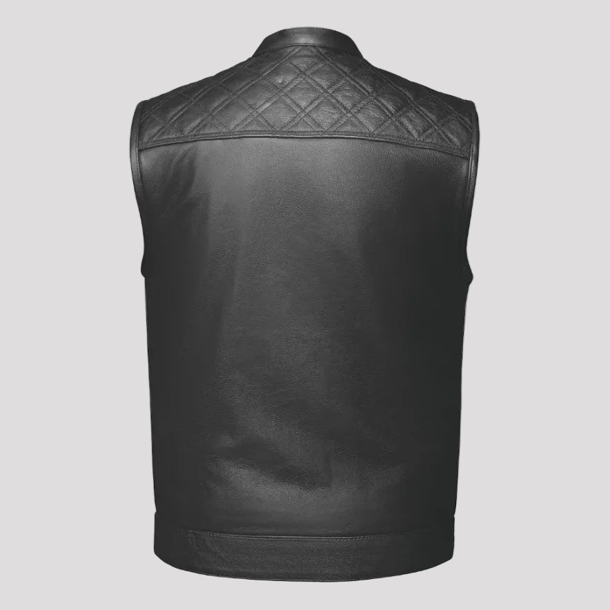 Open Road Men's Upside Leather with Black Stitched Diamonds Vest - Boutique of Leathers/Open Road