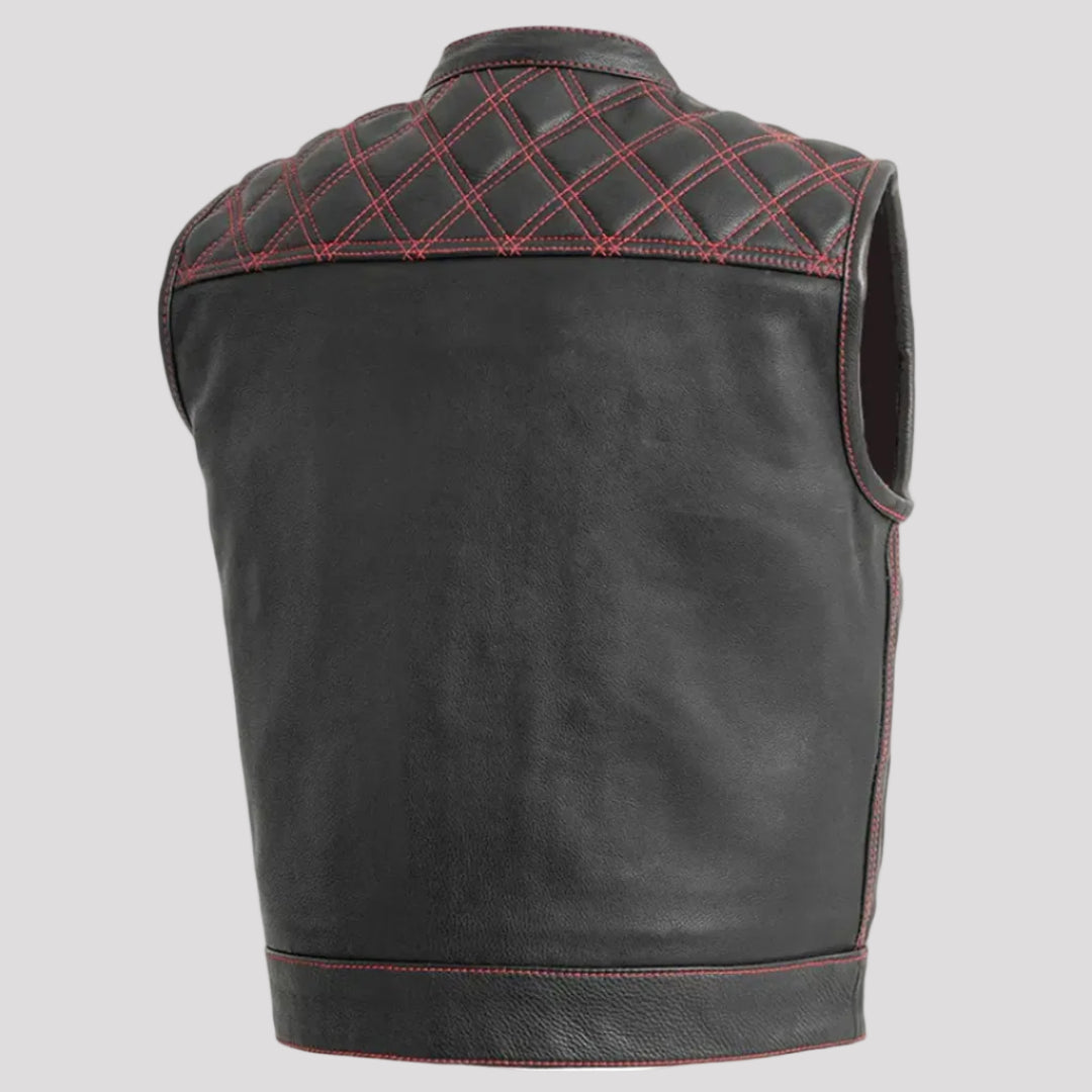 Open Road Men's Upside Leather with Red Stitched Diamonds Vest Men's Vests Boutique of Leathers/Open Road