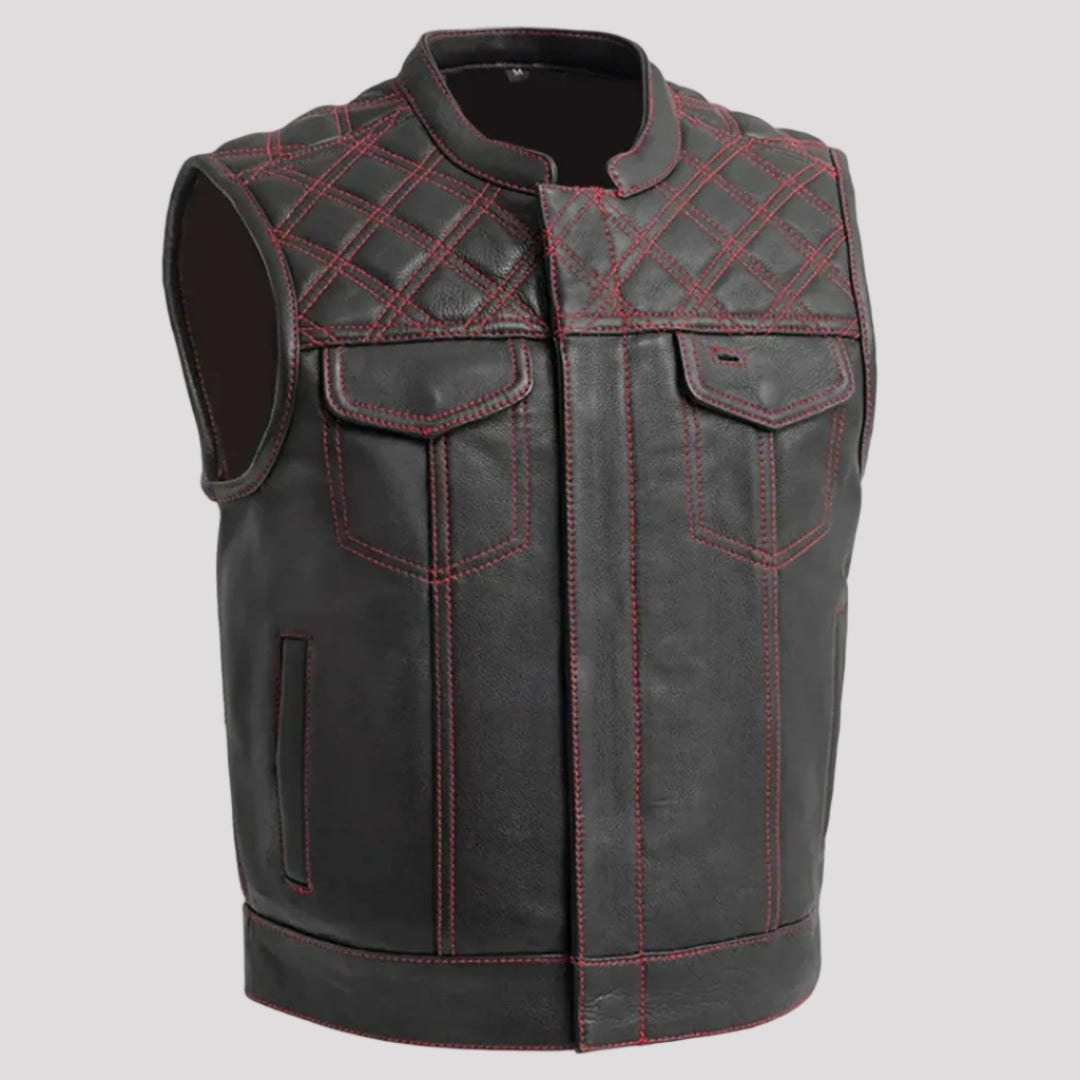 Open Road Men's Upside Leather with Red Stitched Diamonds Vest Men's Vests Boutique of Leathers/Open Road