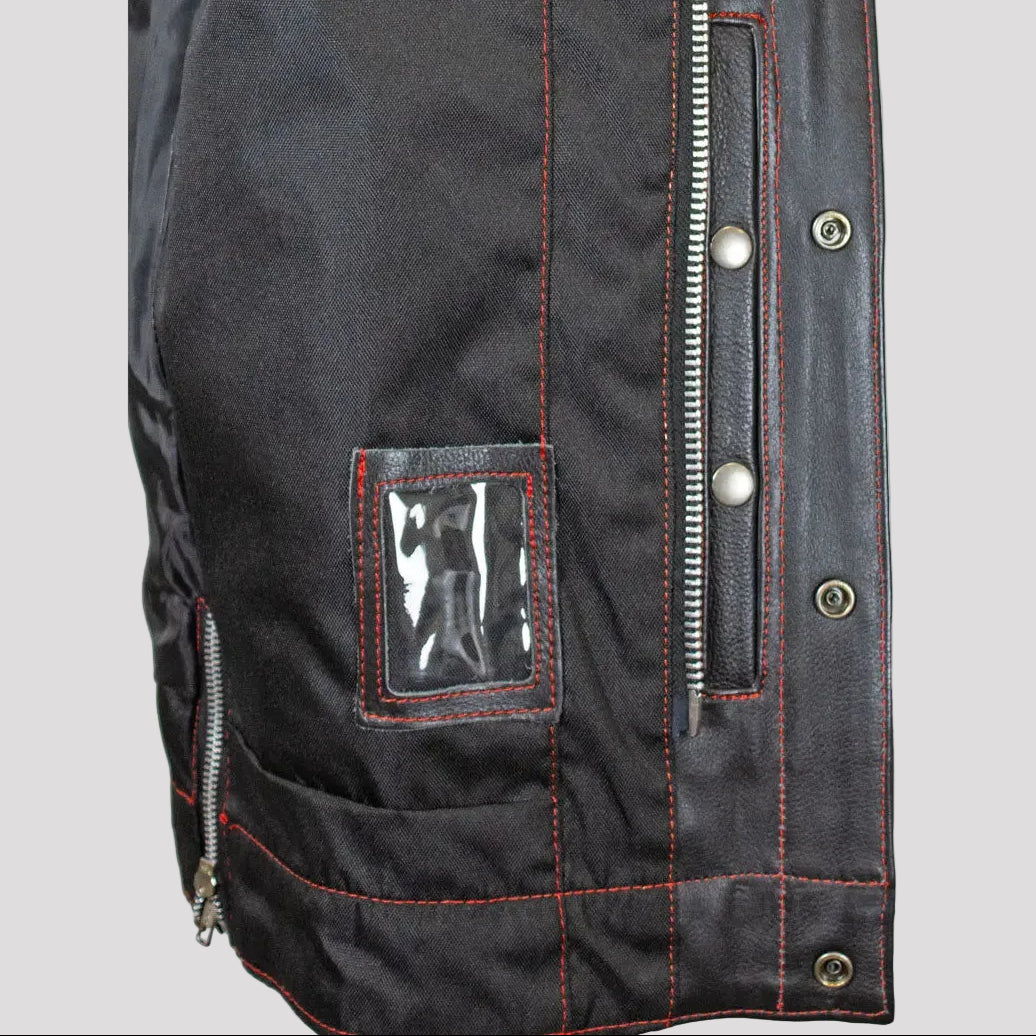 Open Road Men's Upside Leather with Red Stitched Diamonds Vest Men's Vests Boutique of Leathers/Open Road