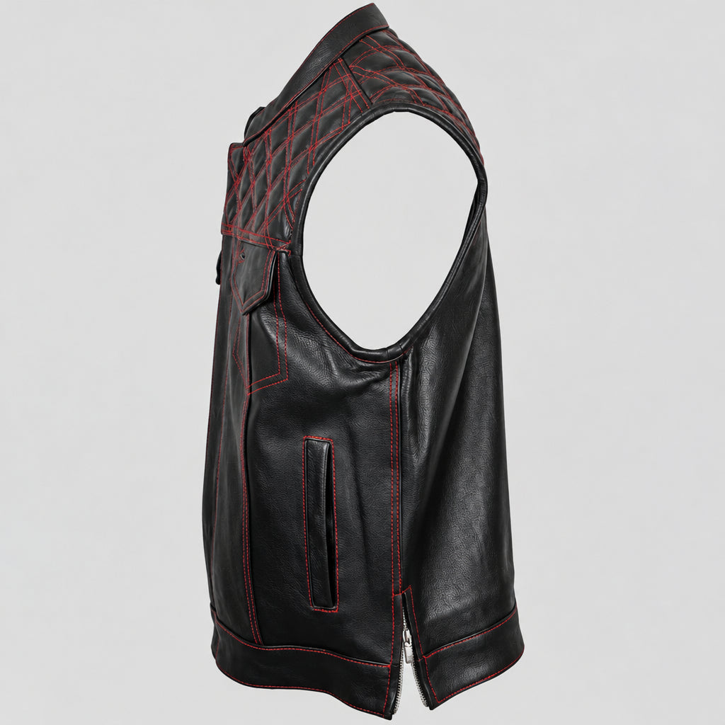 Open Road Men's Upside Leather with Red Stitched Diamonds Vest Men's Vests Boutique of Leathers/Open Road