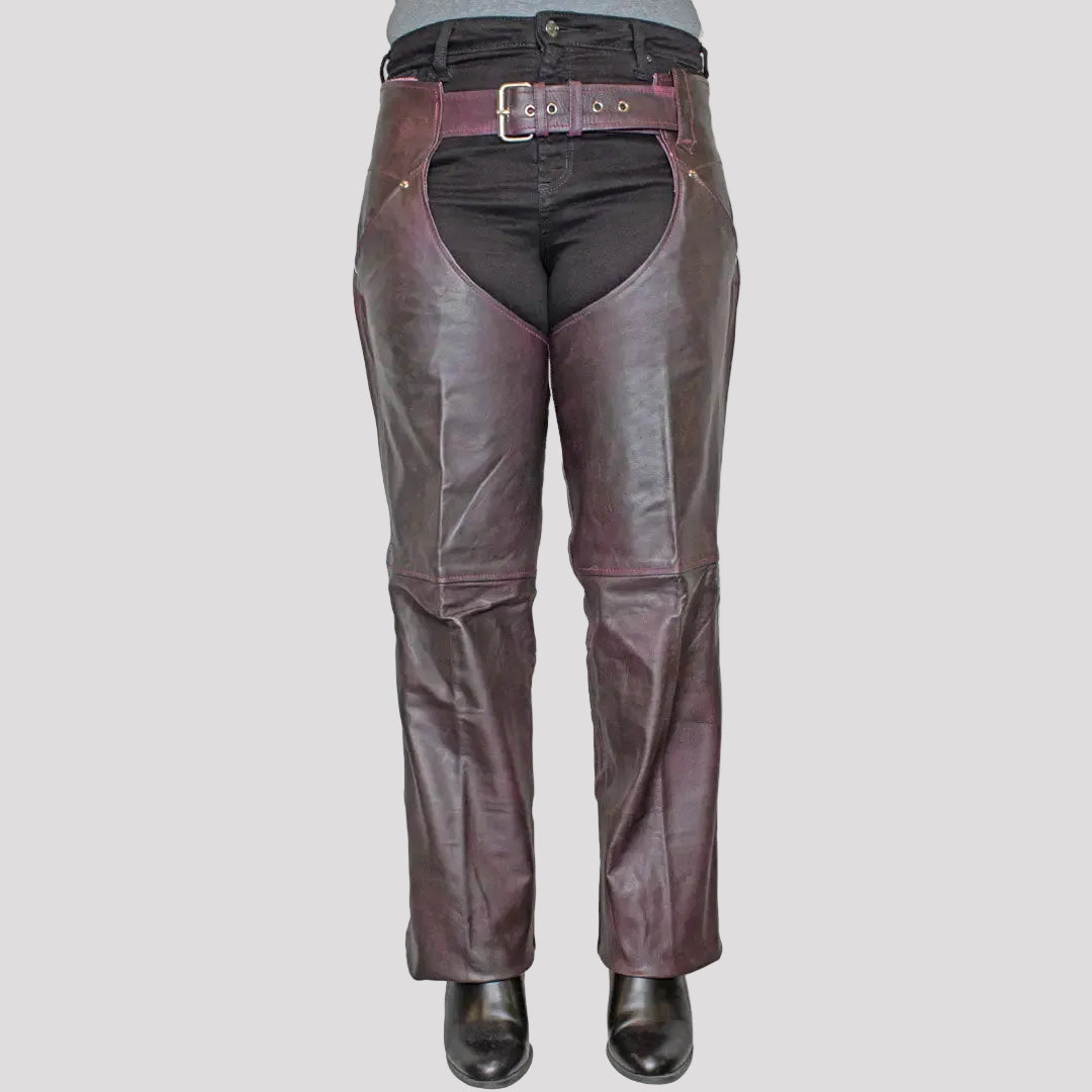 Open Road Women's Dark Purple Wash Leather Chaps Women's Motorcycle Pants & Chaps Boutique of Leathers/Open Road