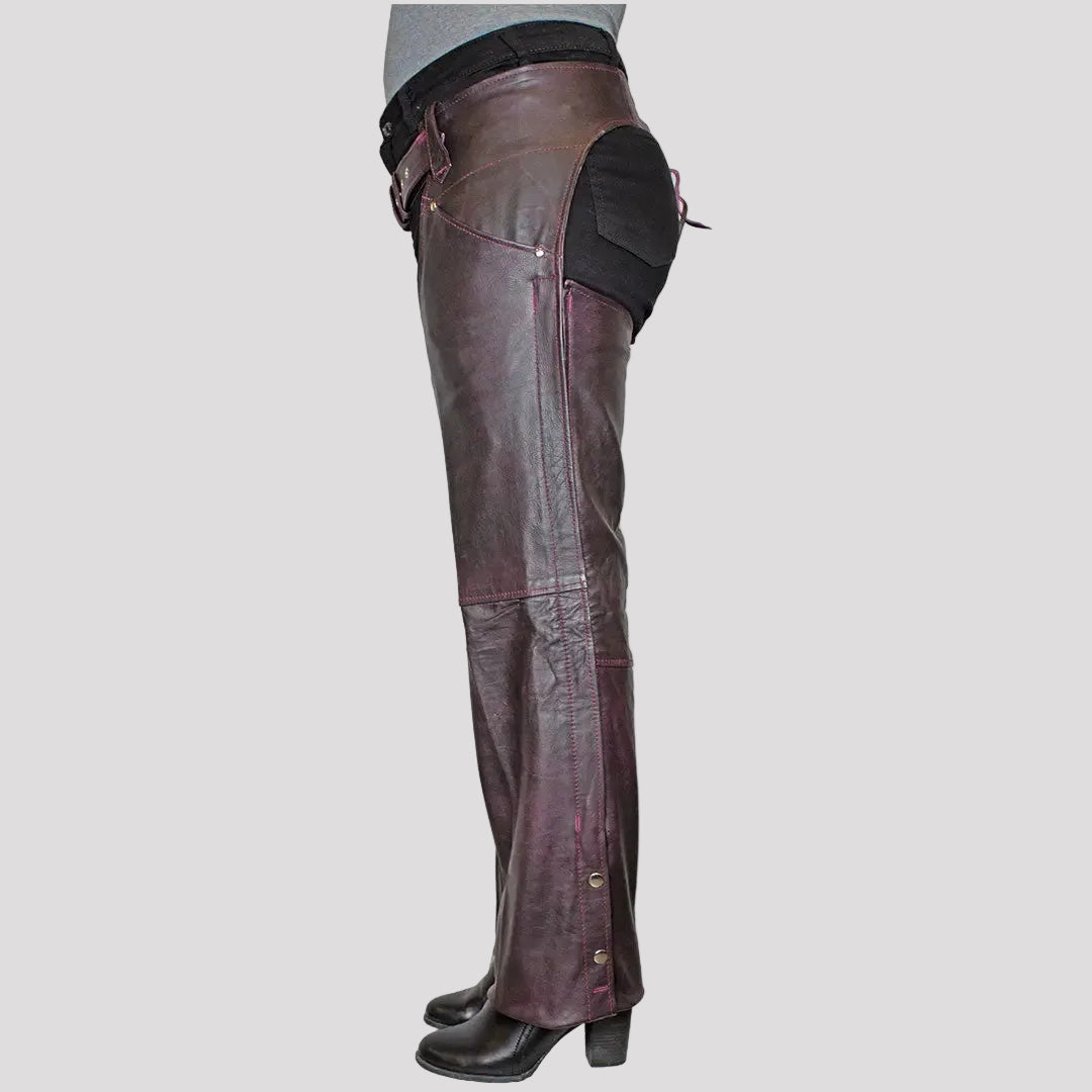 Open Road Women's Dark Purple Wash Leather Chaps Women's Motorcycle Pants & Chaps Boutique of Leathers/Open Road