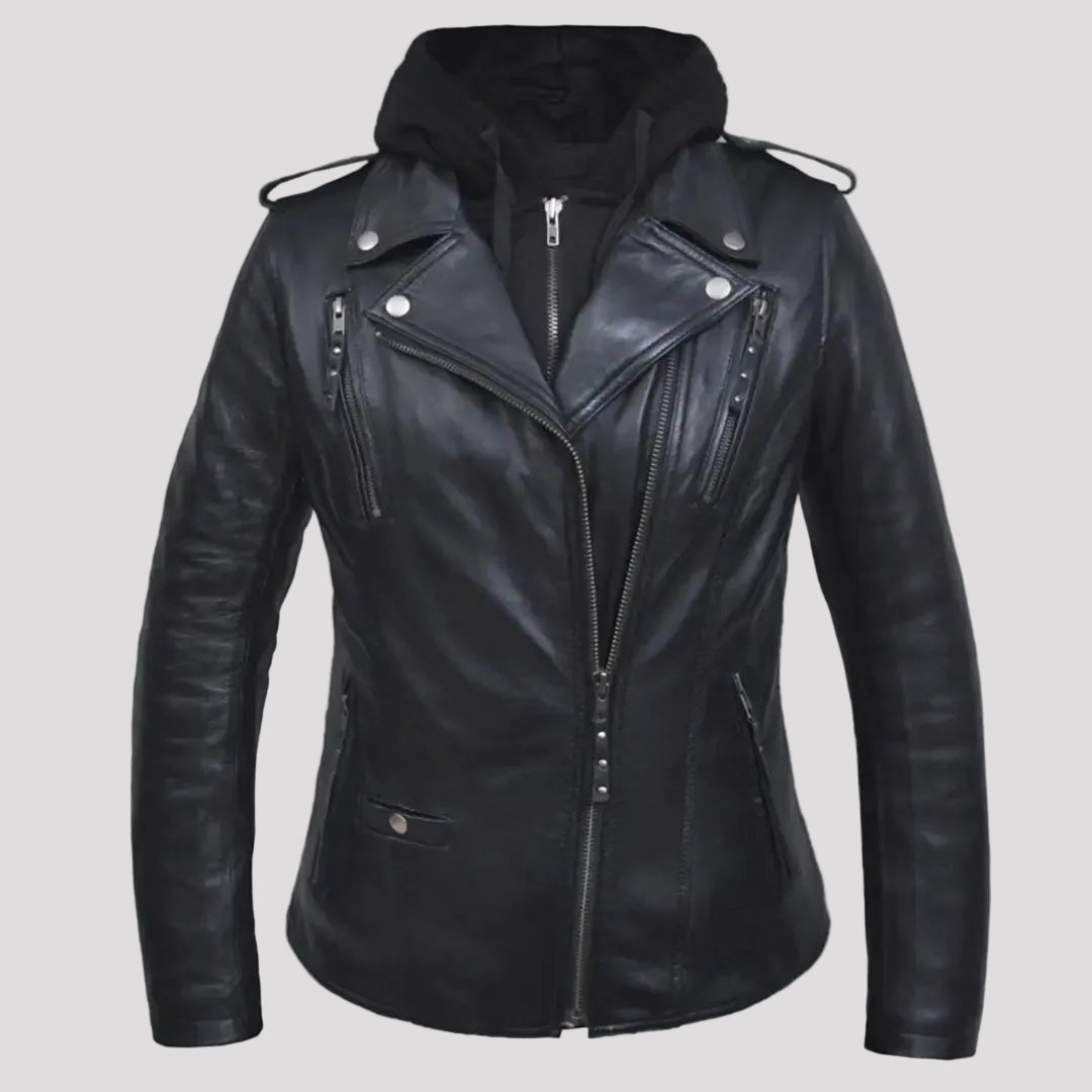 Open Road Women's Hooded Classic Leather Motorcycle Jacket Women's Motorcycle Jackets Boutique of Leathers/Open Road