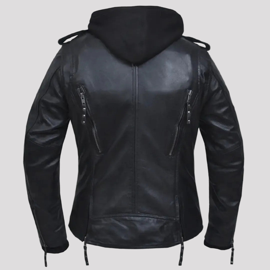 Open Road Women's Hooded Classic Leather Motorcycle Jacket Women's Motorcycle Jackets Boutique of Leathers/Open Road