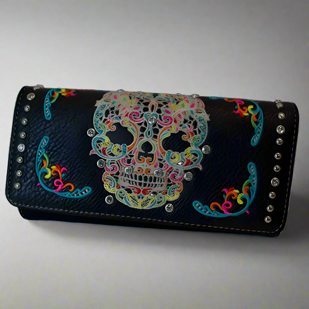 Open Road Women's Sugar Skull Trifold Wallet Women's Wallets Boutique of Leathers/Open Road