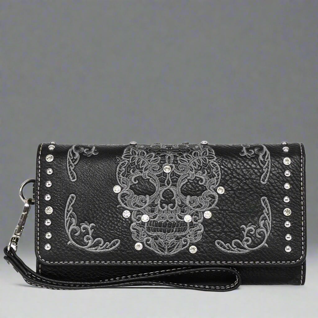 Open Road Women's Sugar Skull Trifold Wallet Women's Wallets Boutique of Leathers/Open Road
