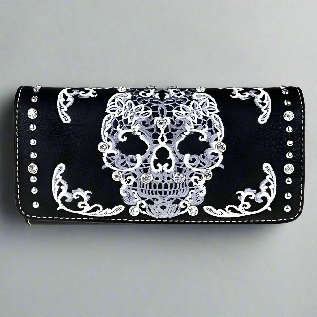 Open Road Women's Sugar Skull Trifold Wallet Women's Wallets Boutique of Leathers/Open Road