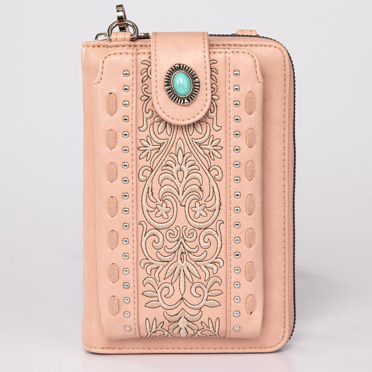 Montana West Embroidered Phone Wallet. Western Crossbody Cell Phone Bag with Turquoise Concho - Boutique of Leathers/Open Road