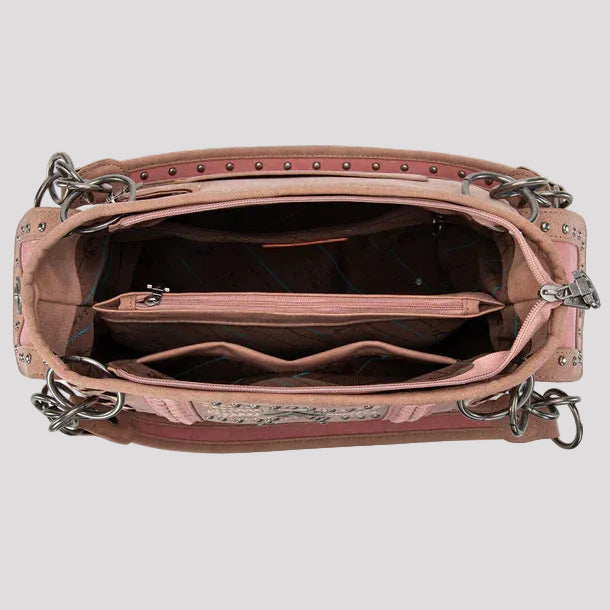 Montana West Cut-Out Embroidered Satchel. Suede-Feel Western Bag with Aztec Concho - Boutique of Leathers/Open Road
