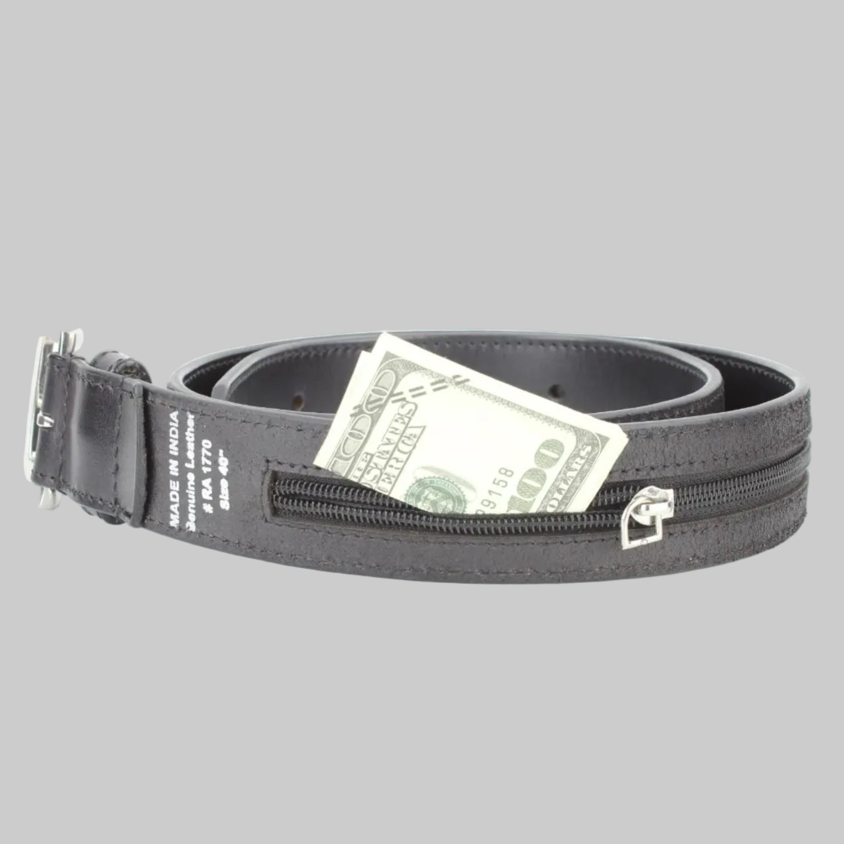 Men’s Buff Grain Leather Travel Belt with Secret Internal Zipper Pocket