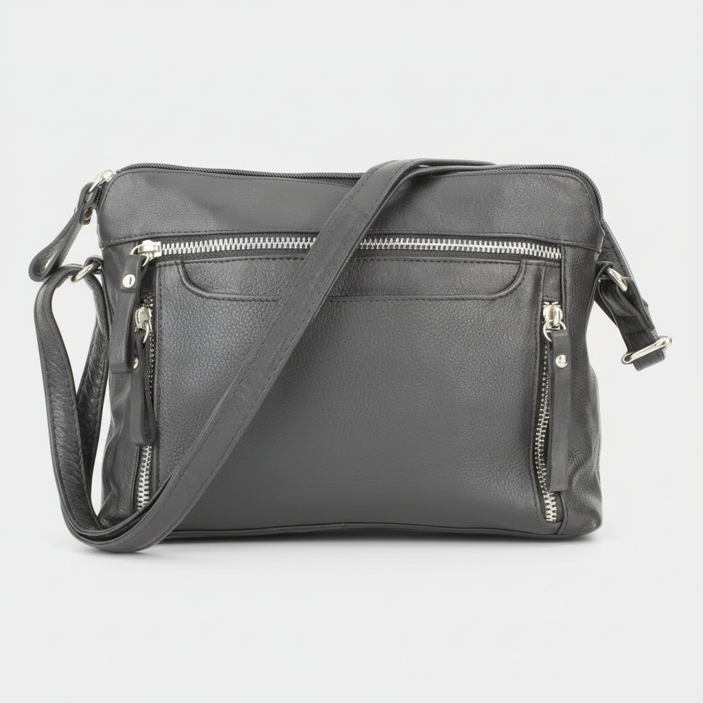Leather Crossbody Slim Bag with Zippered Pockets & Adjustable Strap - Boutique of Leathers/Open Road