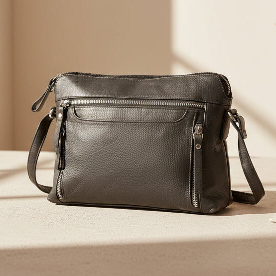Leather Crossbody Slim Bag with Zippered Pockets & Adjustable Strap - Boutique of Leathers/Open Road
