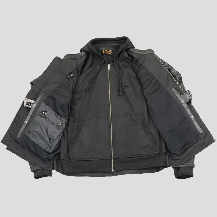 Milwaukee Leather Men's Crossover Scooter Jacket w/ Reflective Skulls & Full Sleeve Removable Hoodie Men's Motorcycle Jackets Boutique of Leathers/Open Road