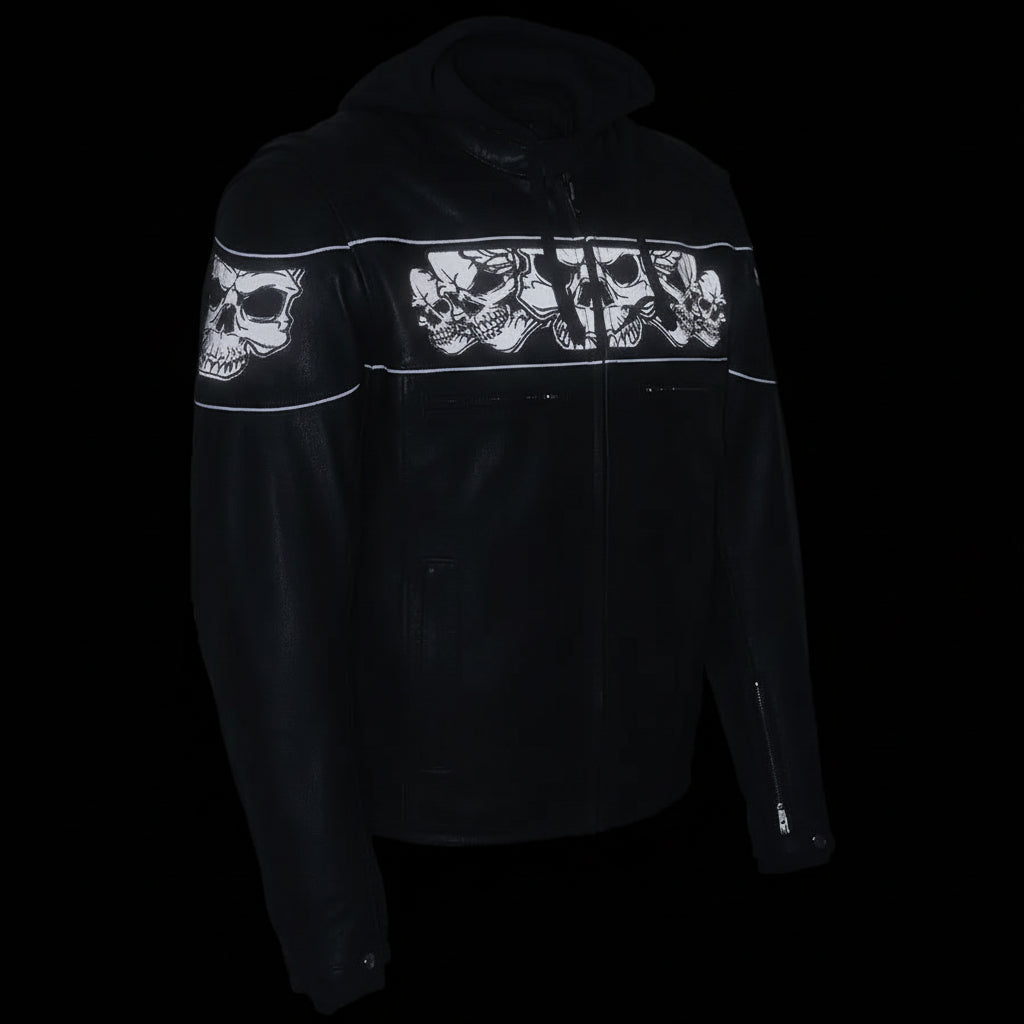 Milwaukee Leather Men's Crossover Scooter Jacket w/ Reflective Skulls & Full Sleeve Removable Hoodie Men's Motorcycle Jackets Boutique of Leathers/Open Road