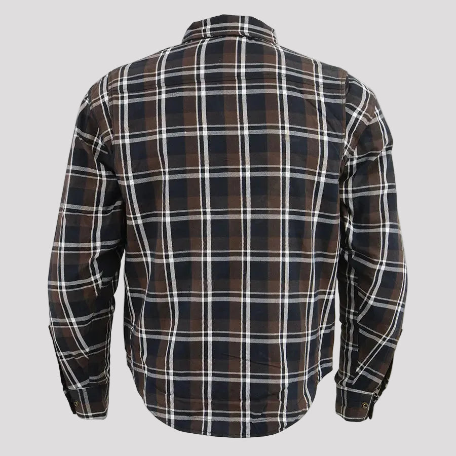 Milwaukee Leather Men's Brown Checkered Armored Flannel Biker Shirt w/ Reinforced Fibers Men's Armoured Shirts Boutique of Leathers/Open Road