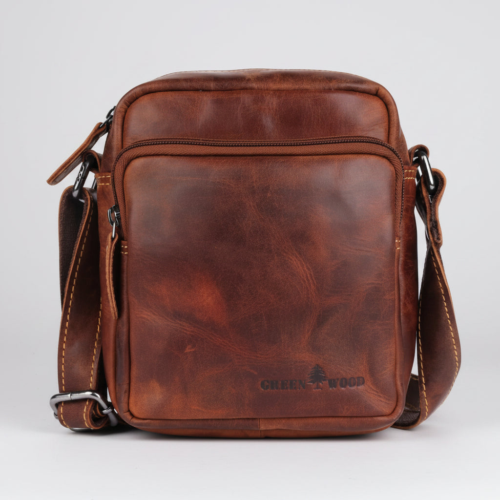 Greenwood Leather Mini-Messenger Bag. Premium Compact Crossbody Travel Organizer - Boutique of Leathers/Open Road
