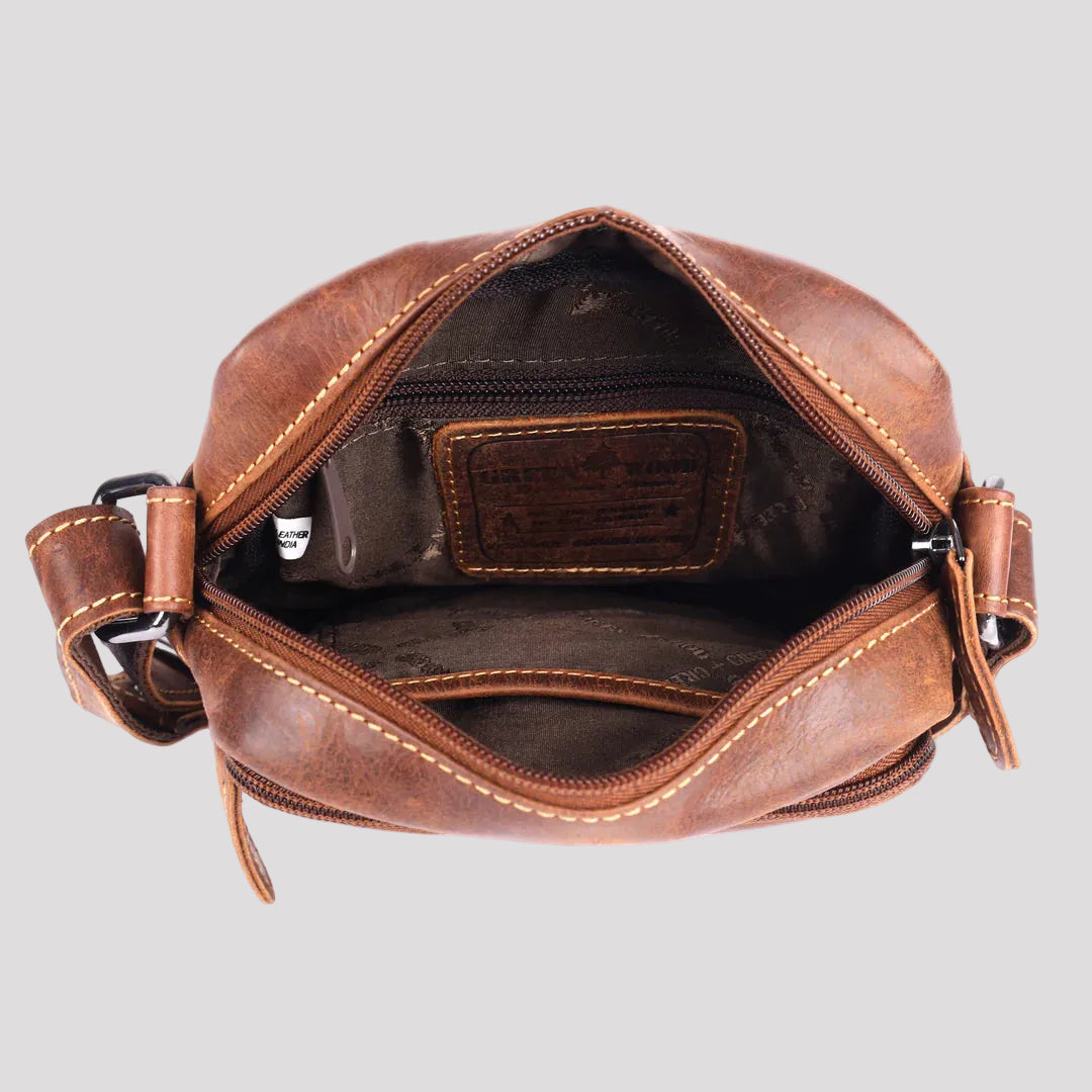 Greenwood Leather Mini-Messenger Bag. Premium Compact Crossbody Travel Organizer - Boutique of Leathers/Open Road