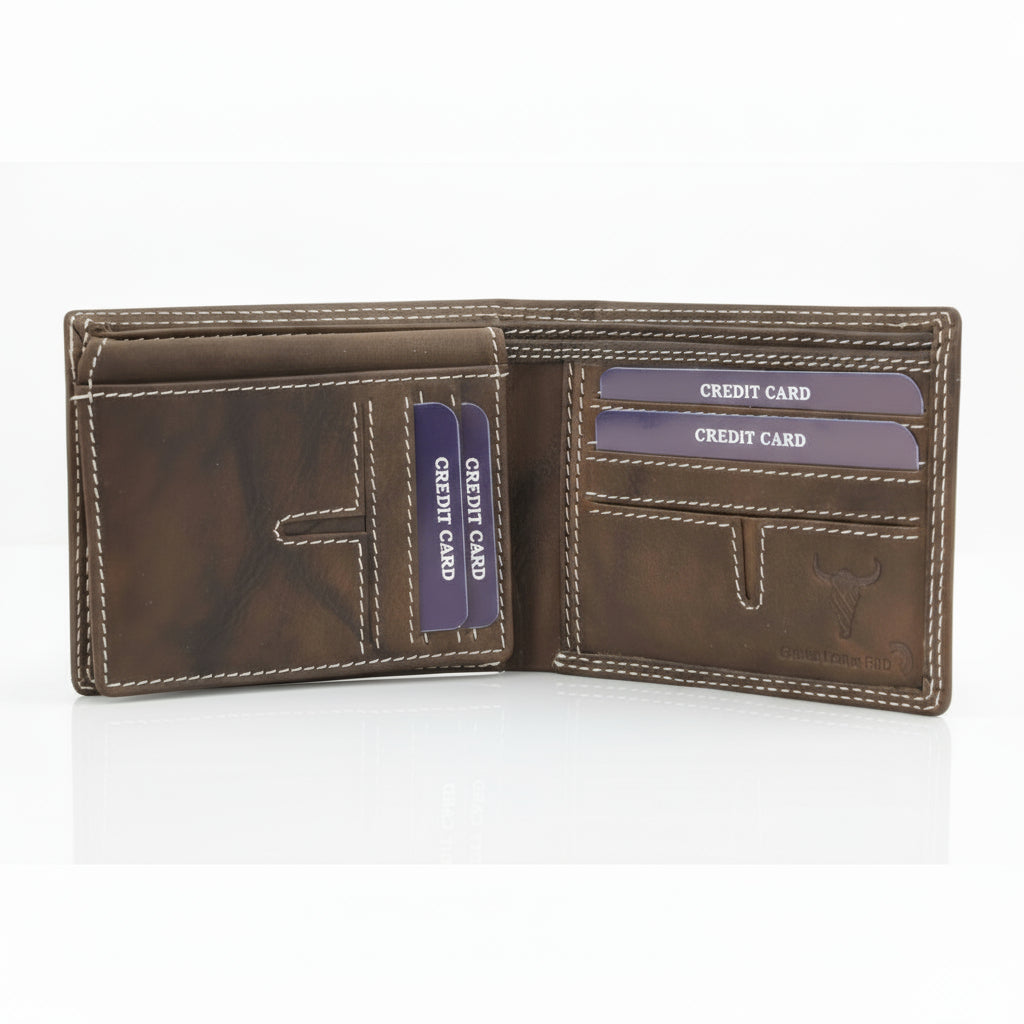 Men's Oil Pull Up Top Flap Bifold Wallet - Boutique of Leathers/Open Road
