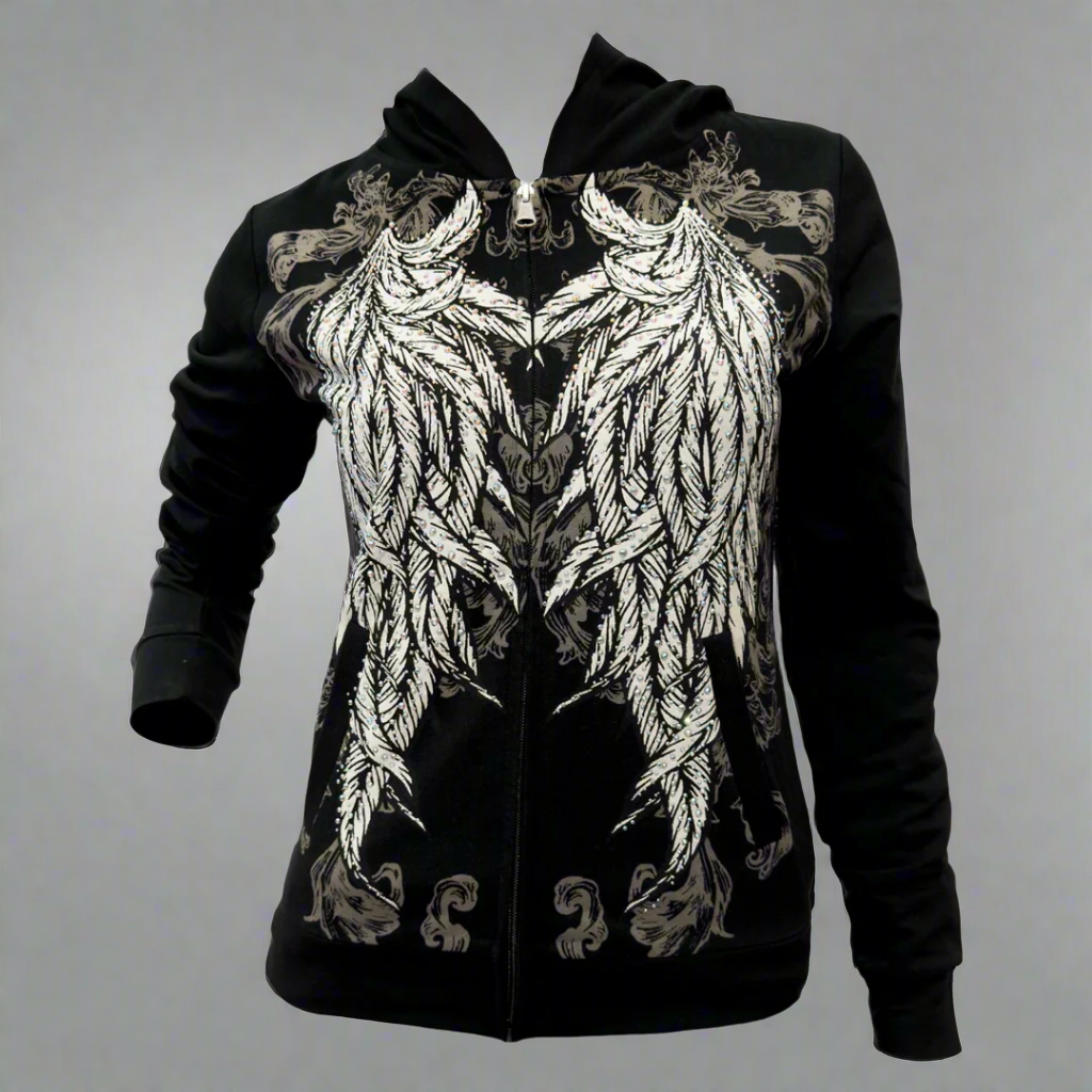 Women's Rhinestone Angel Wing Hoodie - Boutique of Leathers/Open Road