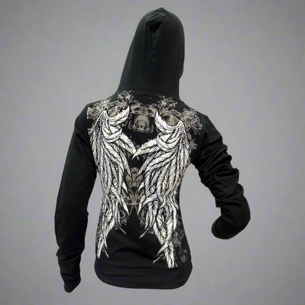 Women's Rhinestone Angel Wing Hoodie - Boutique of Leathers/Open Road