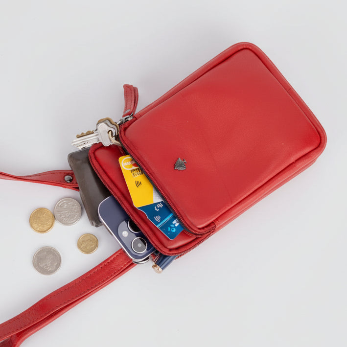 Greenwood Leather Compact Mini Crossbody. Slim Full-Grain Leather Phone Bag & Travel Organizer - Boutique of Leathers/Open Road